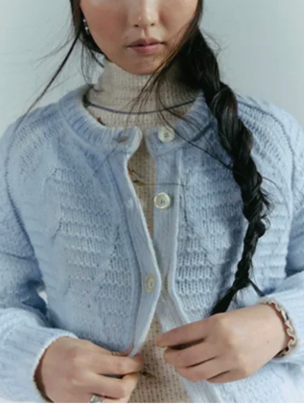 Free People We The Free Sea Washed Cable Knit Cardi w/ Pockets - Blue Iris - NWT